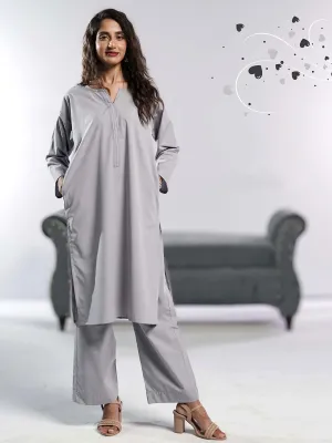 Ahlam Stitched - 2 piece Shirt & Trouser Ashen Blue  Collection'2024