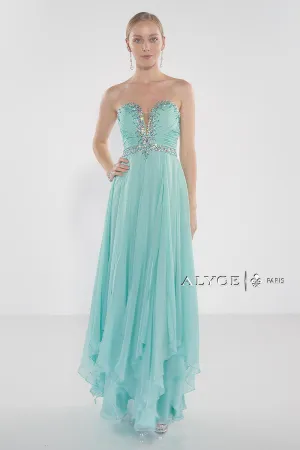 Alyce Paris 1022 Water Blue Green Flowy Chiffon Dress