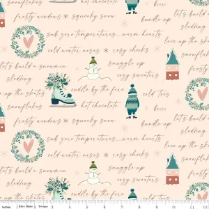 Arrival of Winter Text Blush Yardage by Sandy Gervais | Riley Blake Designs