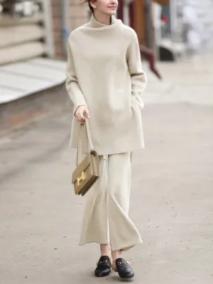 Autumn And Winter Simple Fashion Loose Tops Wide Leg Trousers Knitted Two-Piece