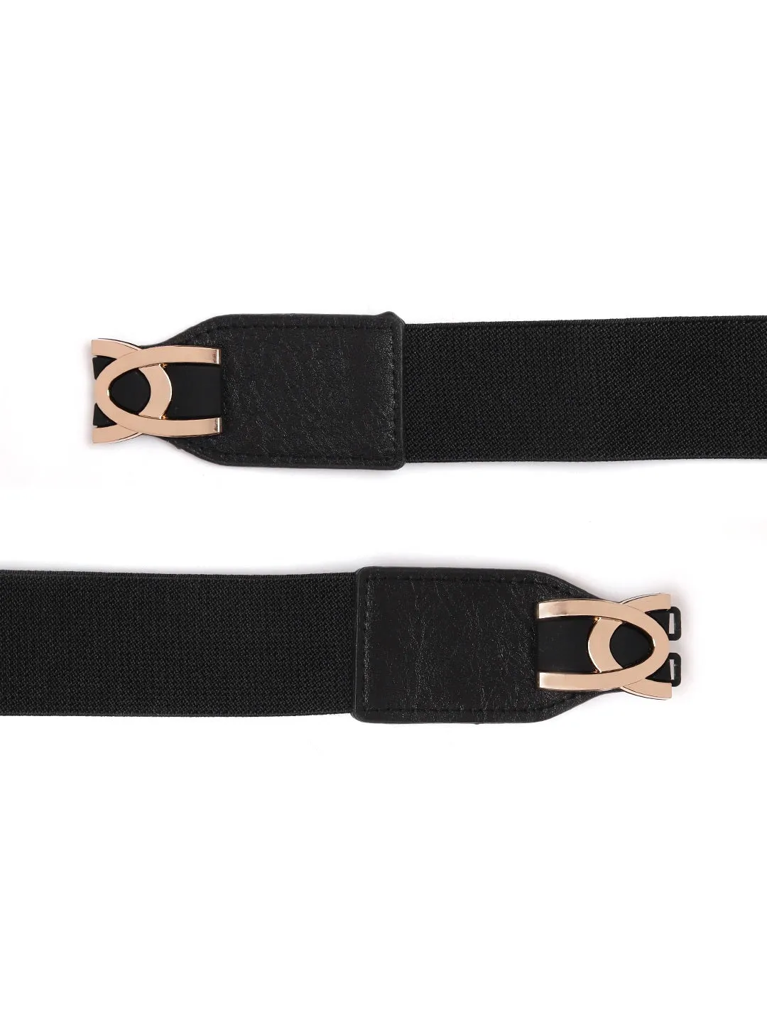 Berrylush Women Black Elastic Strap Rose Gold Buckle Belt