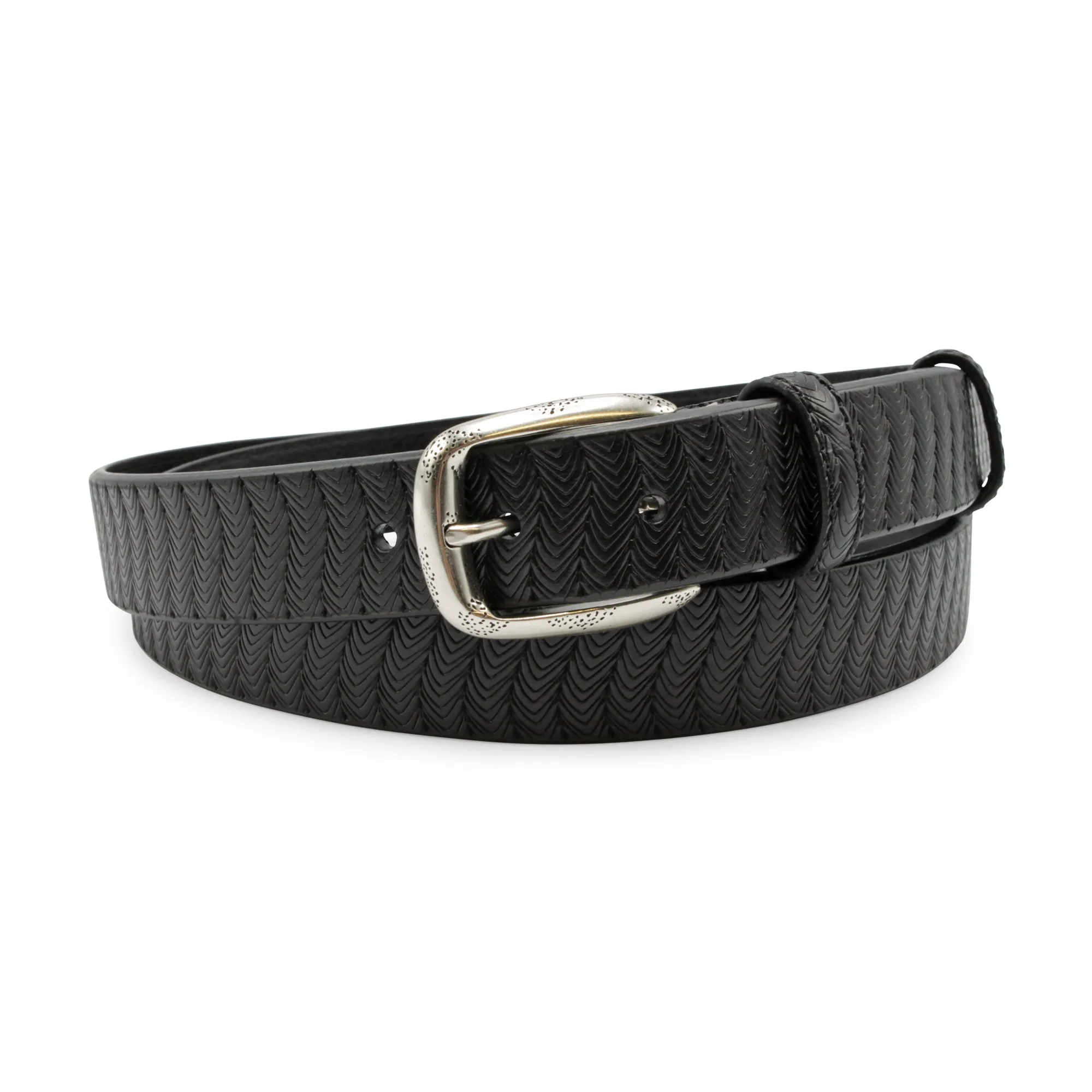 Black Feather Texture Unlined Narrow Belt