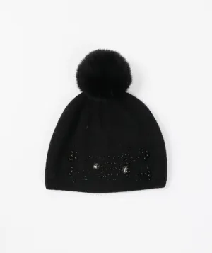 Black Mini Pearl Embellished Beanie