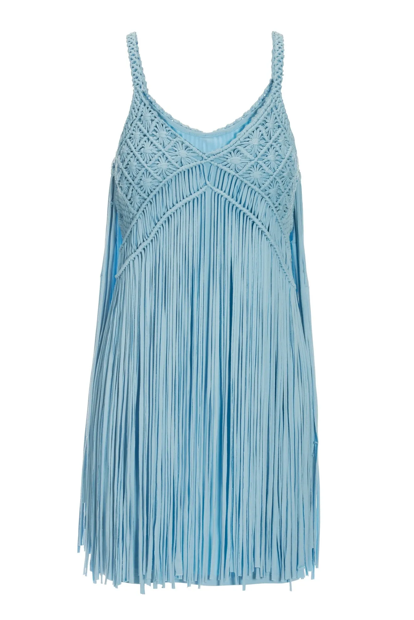 Boho Fringe Short Dress Airy Blue