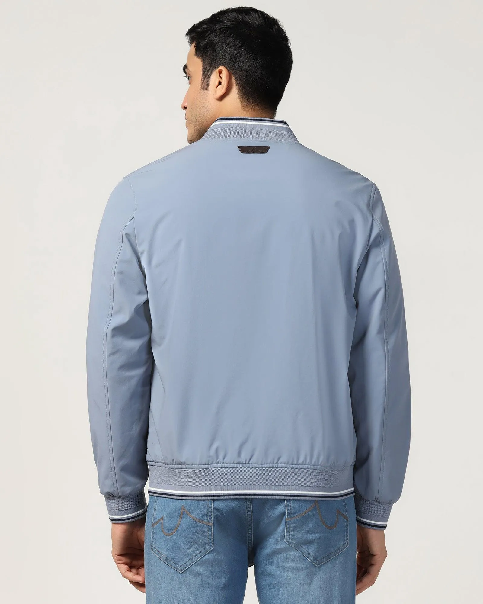 Bomber Sky Blue Solid Zipper Jacket - Cornell