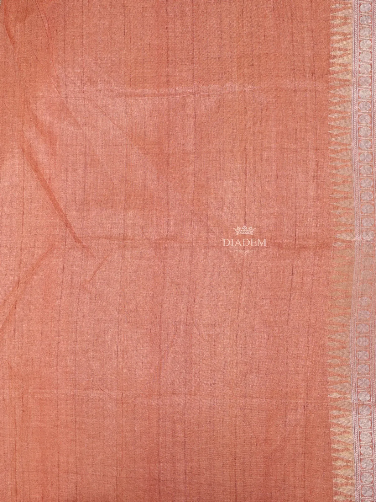 Brown Semi Tussar Silk Saree with Circle Floral Design on the Body and without Border