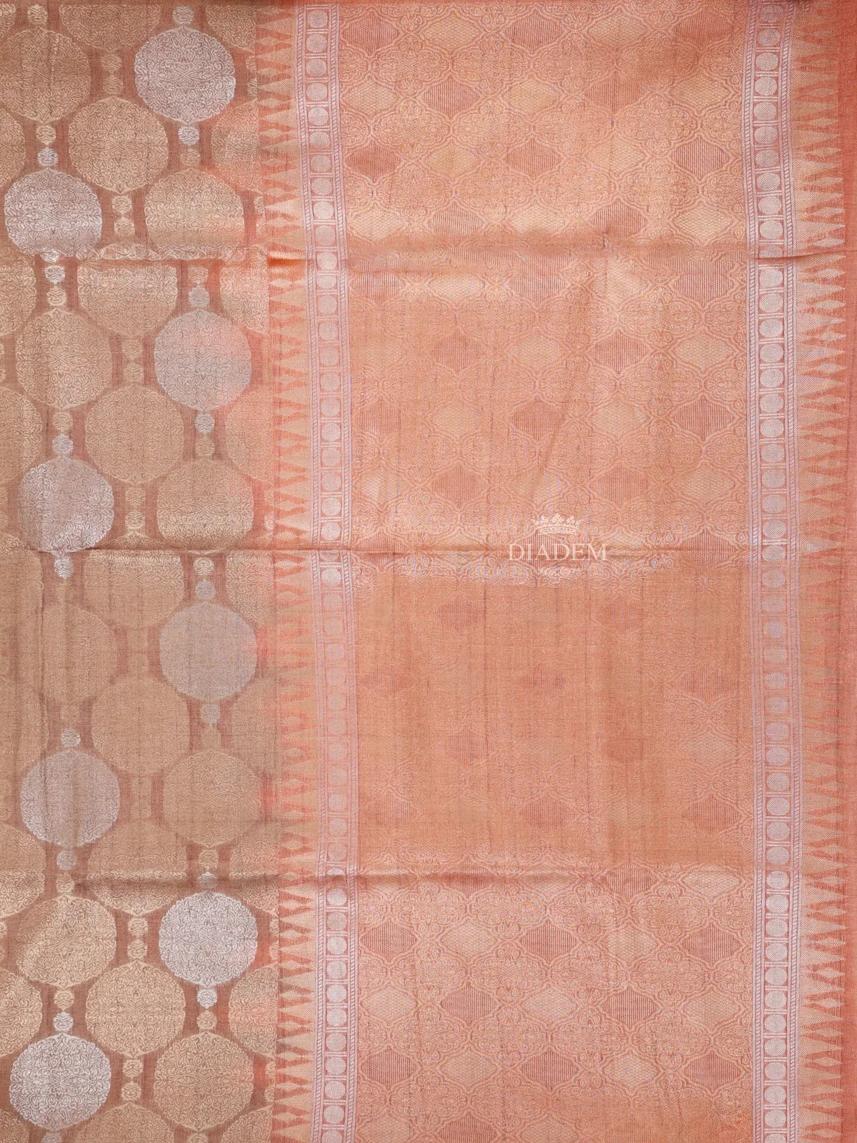 Brown Semi Tussar Silk Saree with Circle Floral Design on the Body and without Border