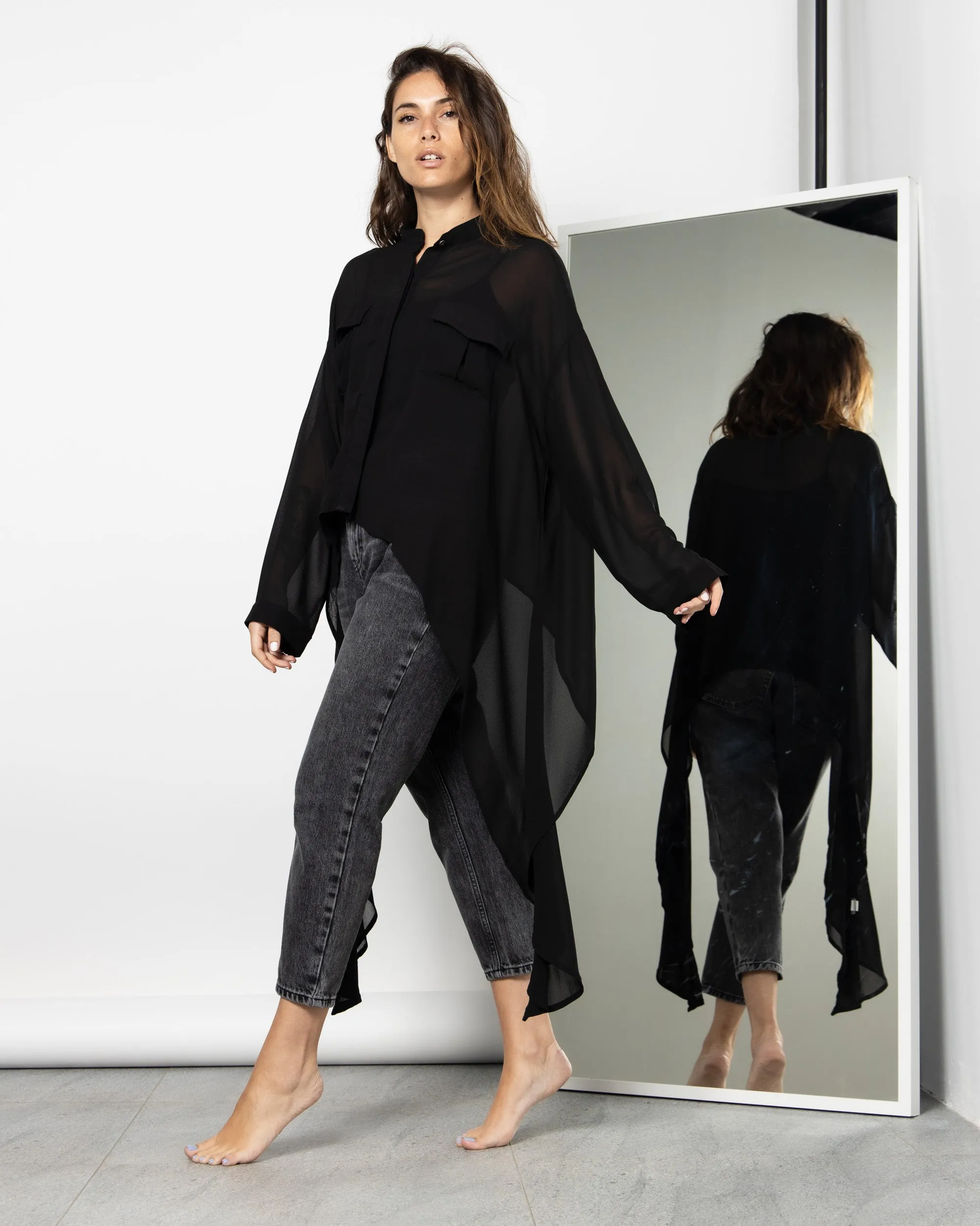 BUTTONED LONG SIDES SHIRT 1408 - قميص