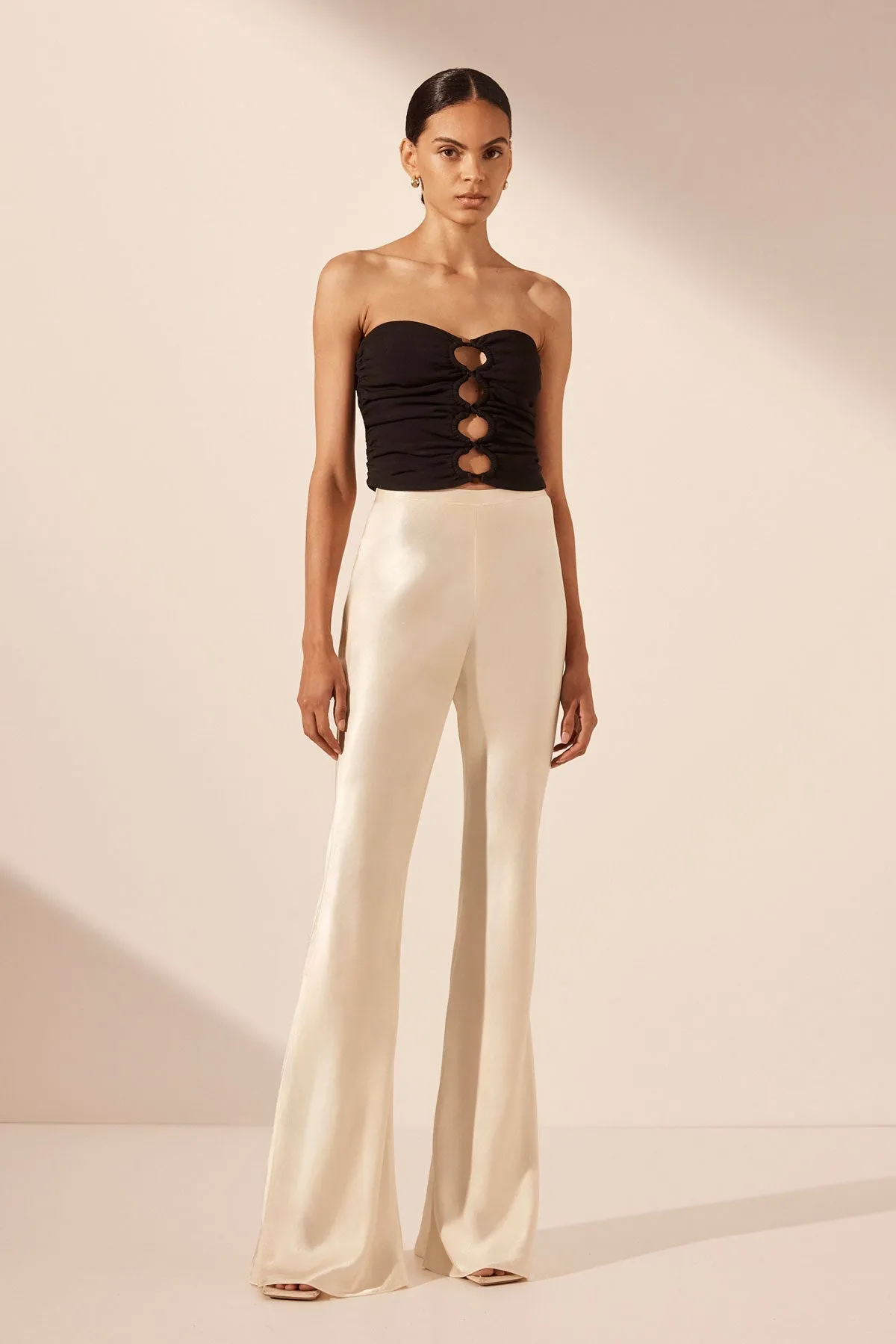 CAMILLE BIAS CUT FLARED PANT - CREAM