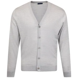 Cane Striped Wool Cardigan Sweater British Grey - AW24