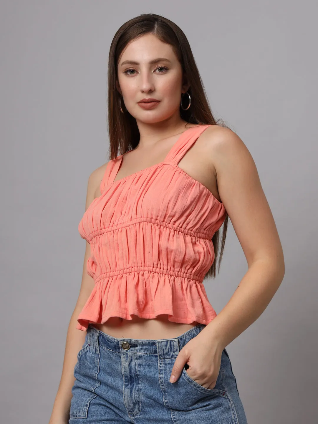 Cotton Cinched Waist Crop Top