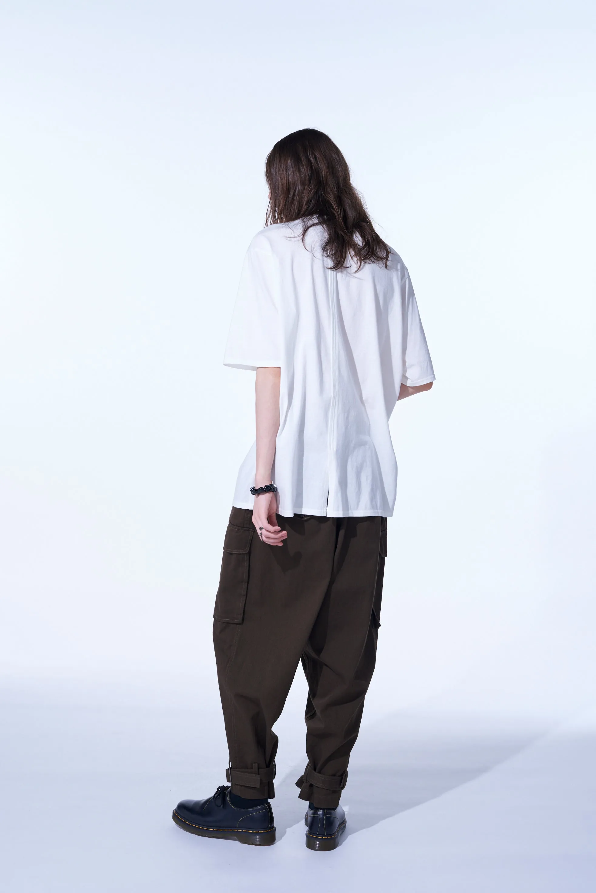 COTTON JERSEY VERTICALLY GRAFTED T-SHIRT WITH HEM SLITS