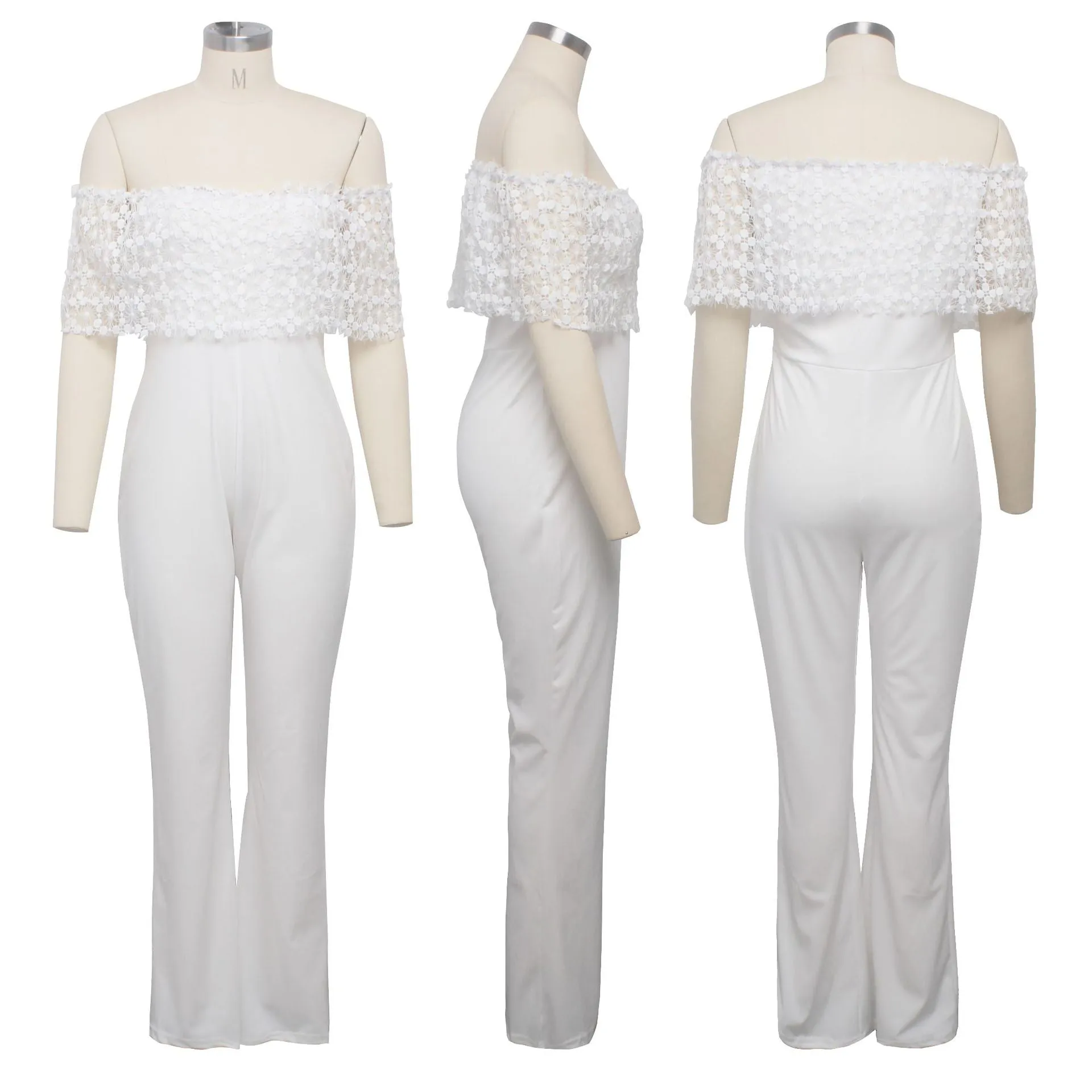 deanwangkt  Jumpsuit Women Overalls Party Lace Rompers White Bodysuit Long Sleeve V-neck Long Pants Y2k Elegant Autumn Spring Outfits Work