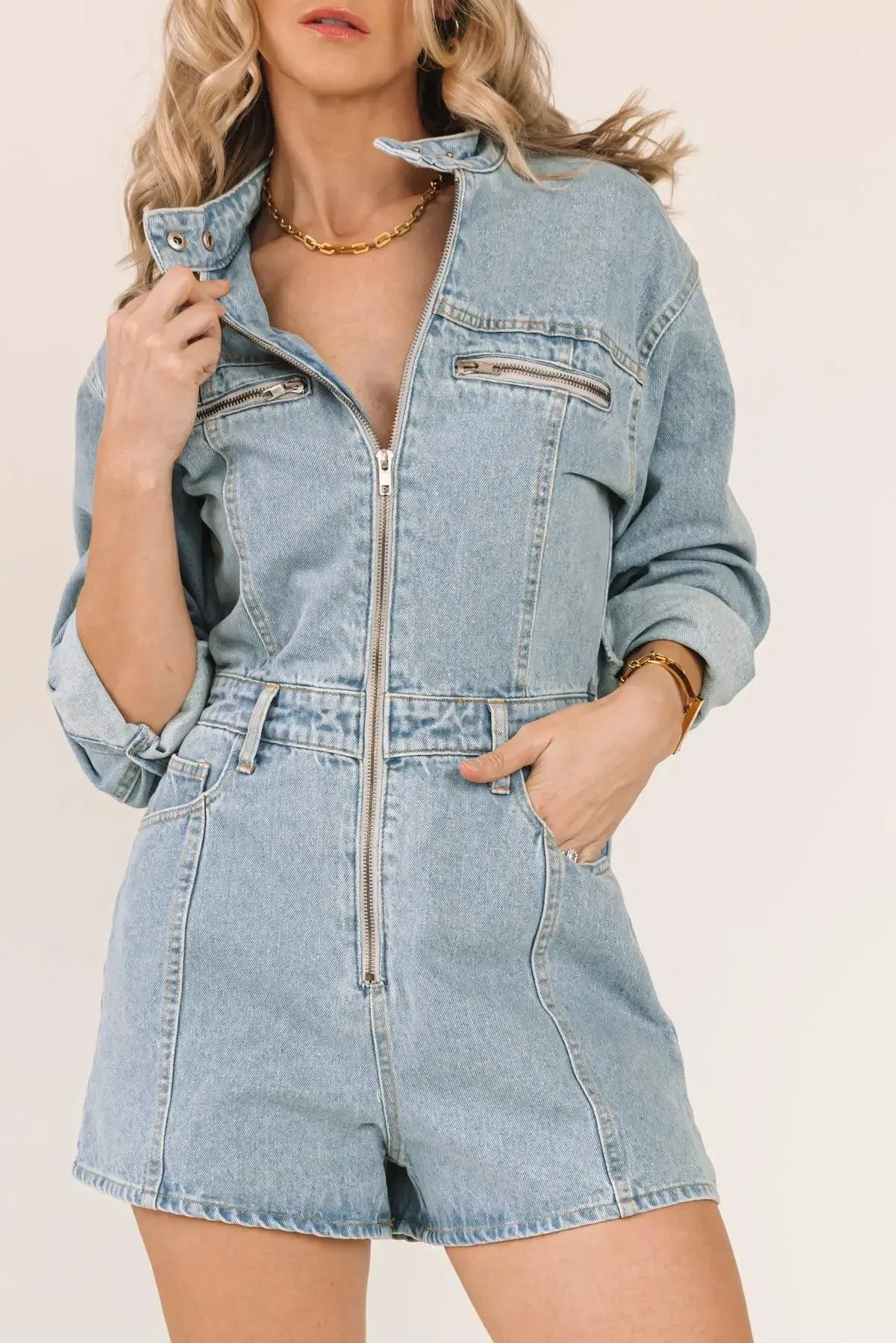 Denim Dreamland Blue Denim Romper - Final Sale