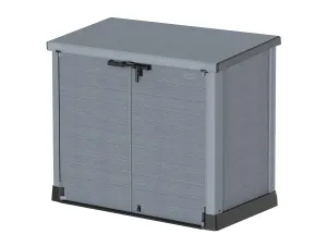 Duramax Cedargrain StoreAway 1200L Plastic Garden Storage Shed/ Flat Lid, Outdoor Storage, Wheelie bin box, Durable Construction– Ideal for Tools, Bikes, BBQs & 2x 240L Bins, 145x85x125 cm, Grey