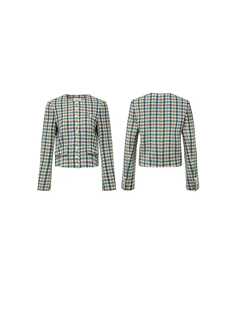 EP YAYING Houndstooth Pattern Tailored Blazer