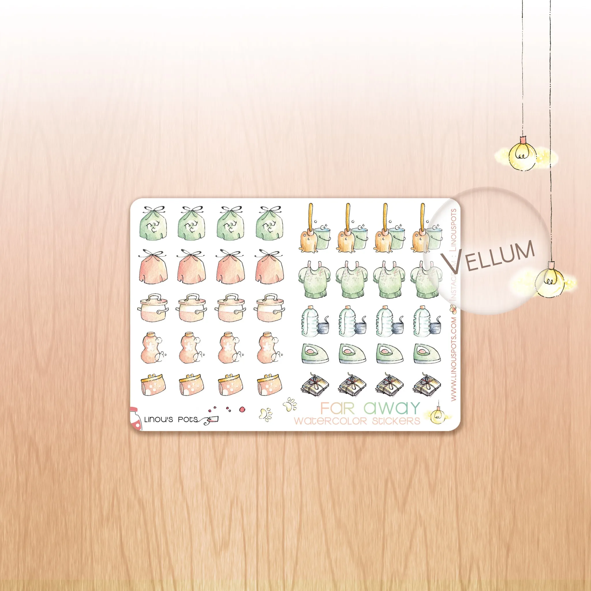 Far Away - Watercolor Planner Stickers MINI - House Chores