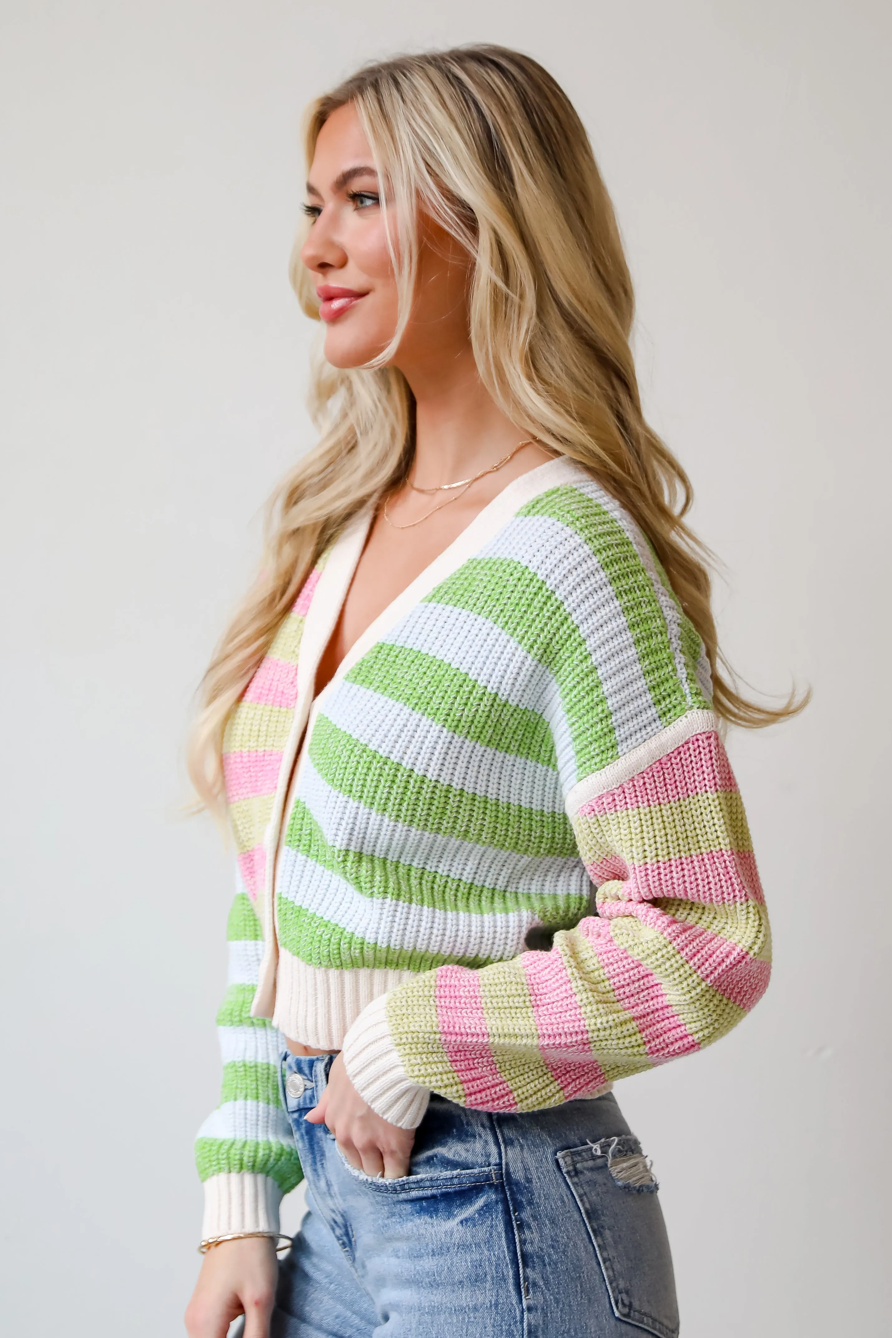 FINAL SALE - Remarkably Cute Striped Color Block Knit Cardigan