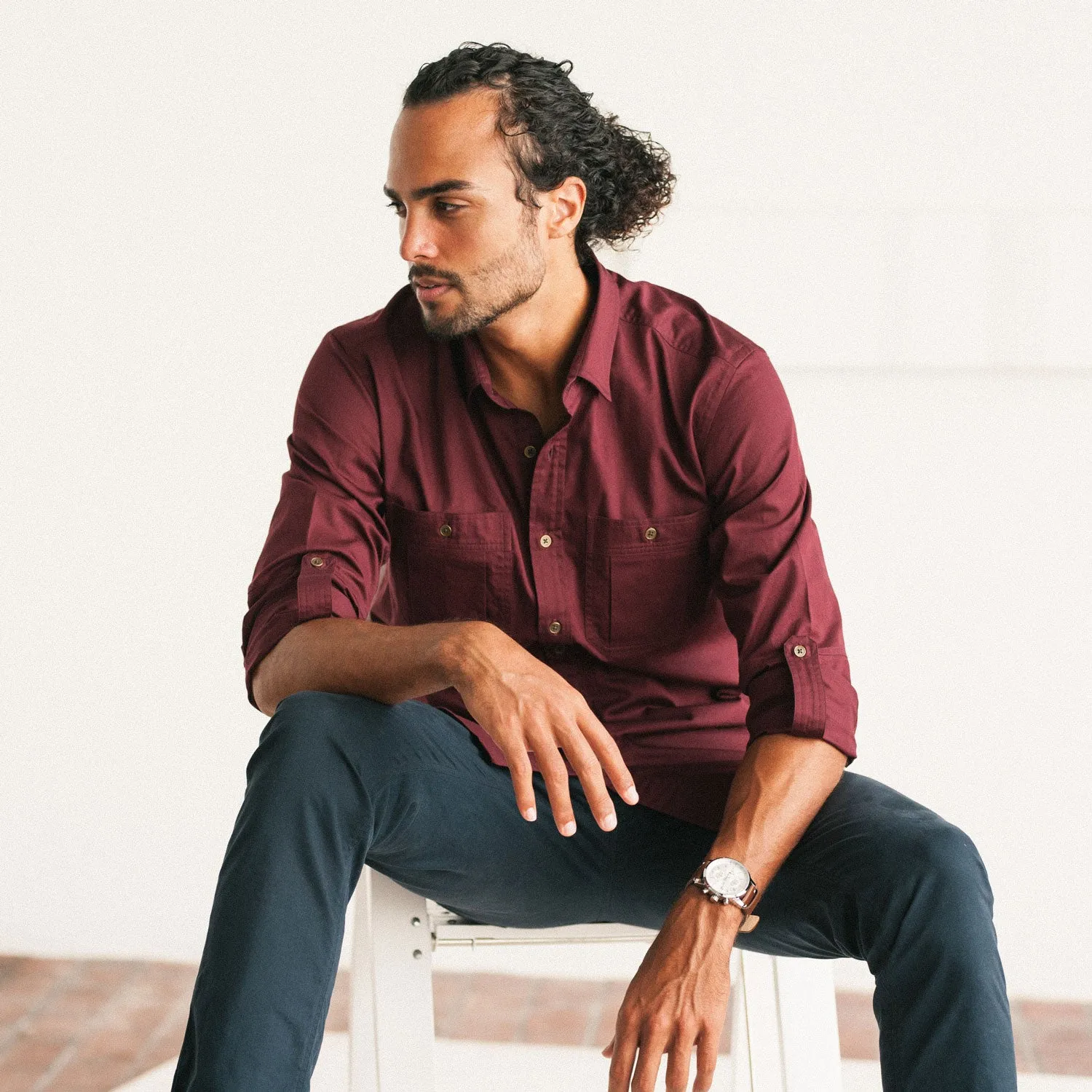 Fixer Utility Shirt – Dark Burgundy Cotton Twill