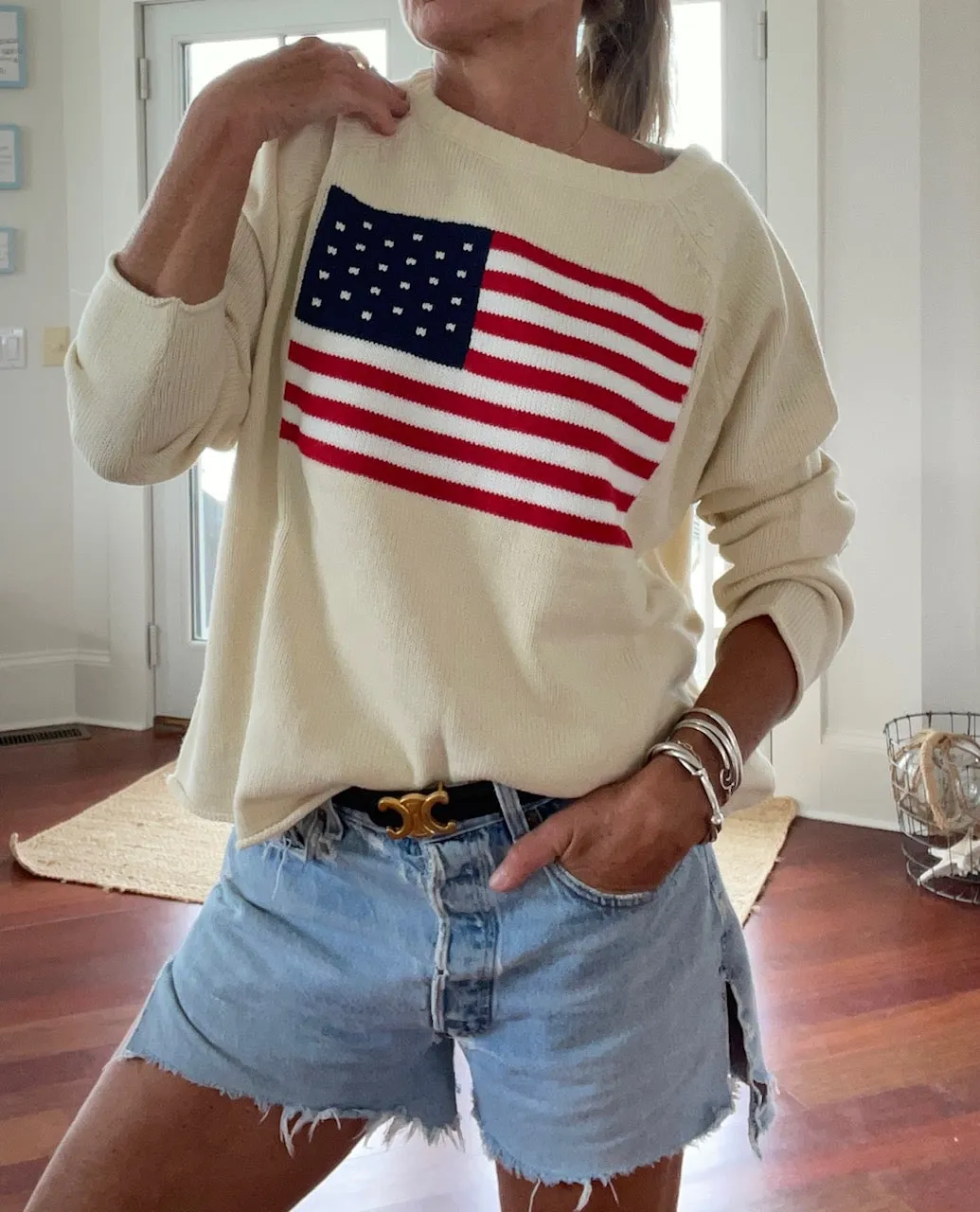 Flag Cozy Acrylic Boxy Sweater IVORY