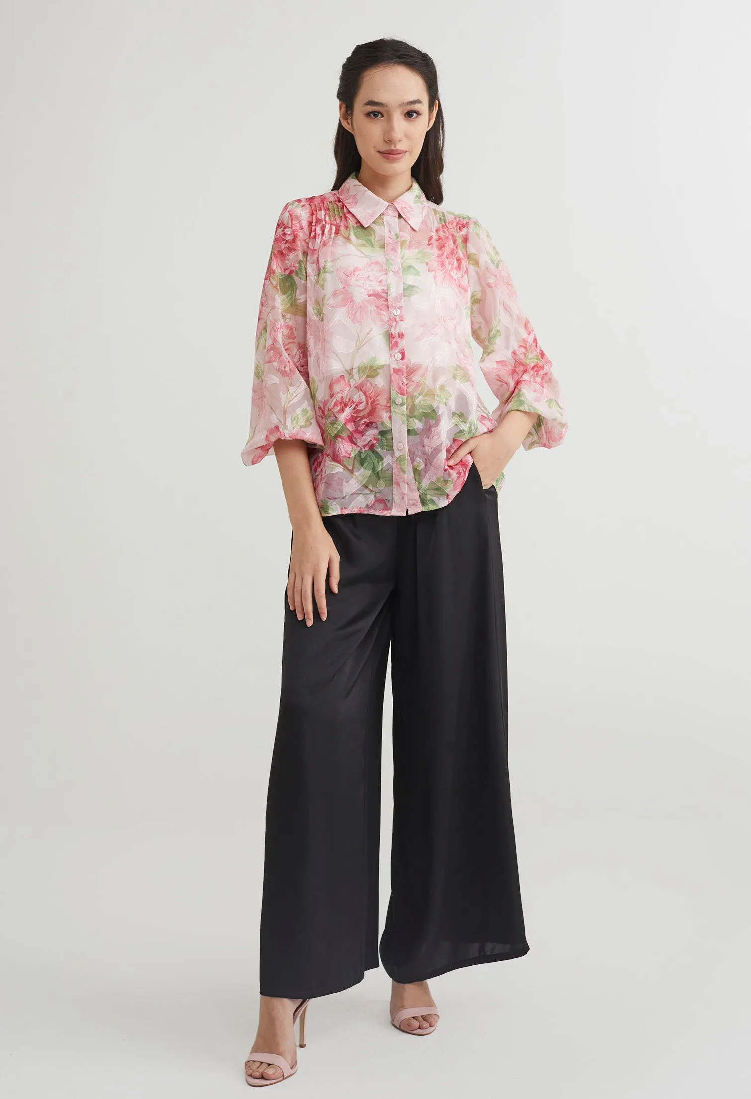 Floral Shimmer Chiffon Blouse