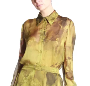 Green Chiffon Shirt With Flower Bomb Print