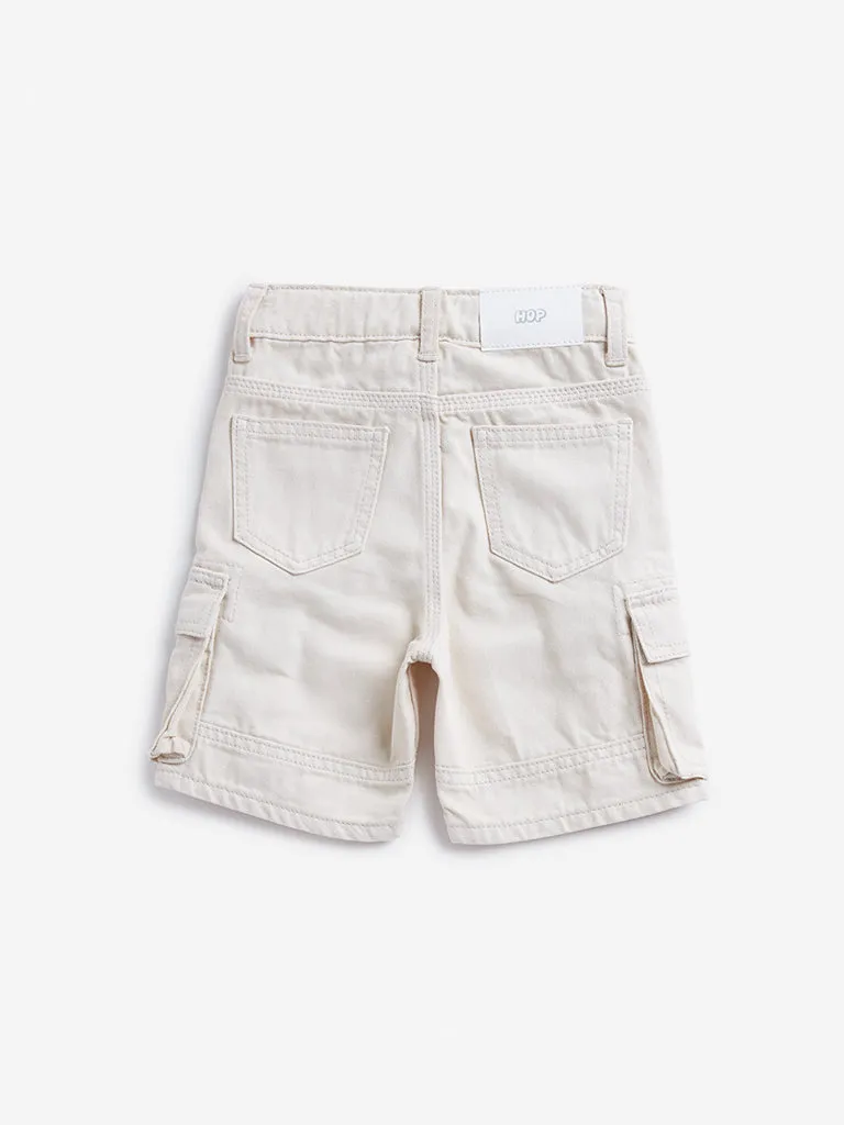 HOP Kids Light Beige Cargo-Style Regular-Fit Mid-Rise Shorts