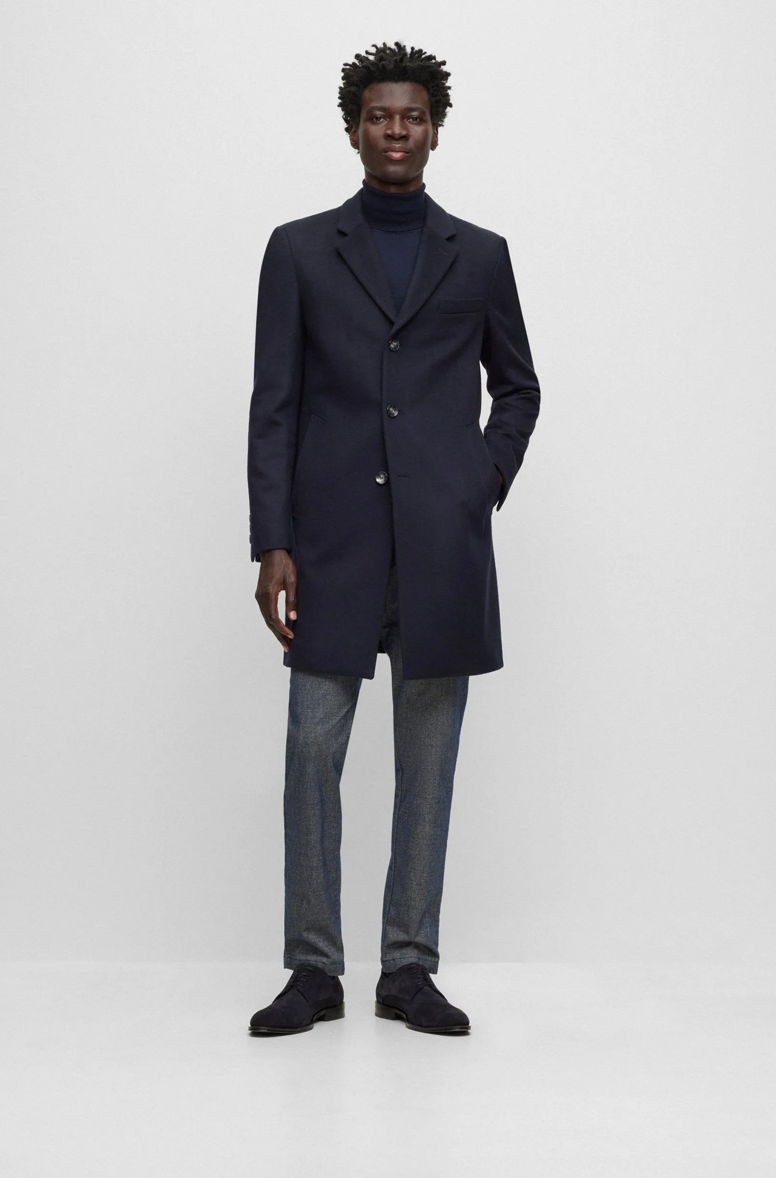 Hugo Boss 'Hyde' Slim Fit Coat in Virgin Wool and Cashmere - Blue