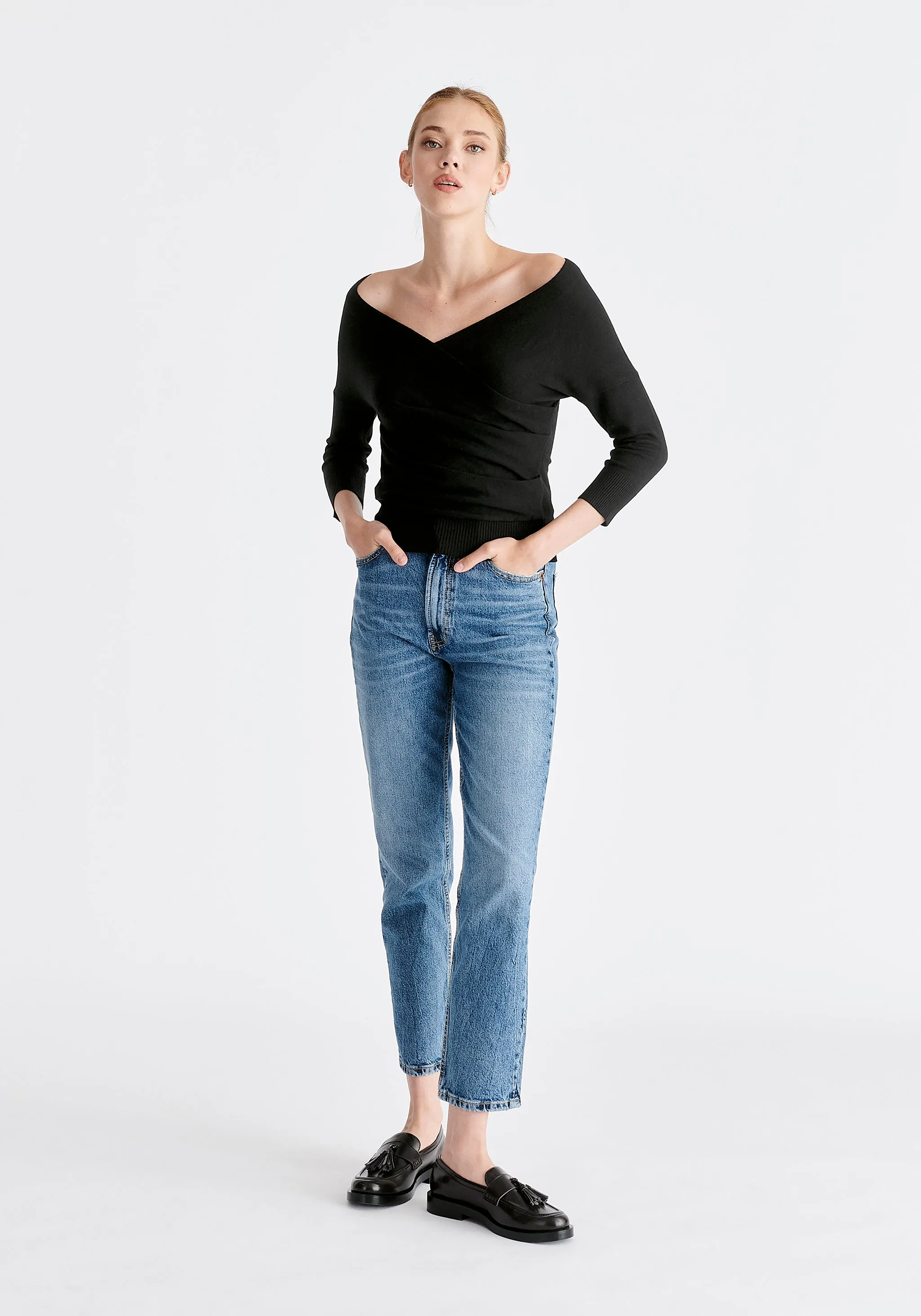 Knitted Wrap Top with 3/4 sleeves