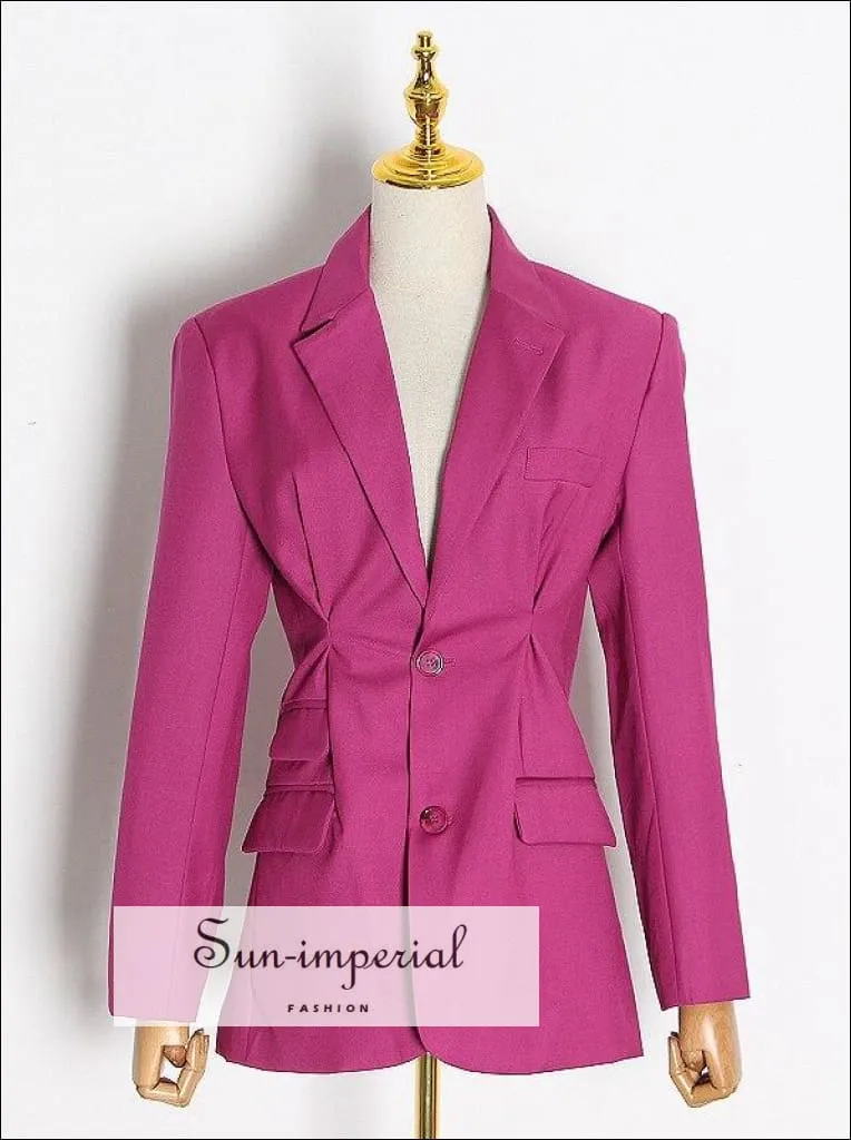 Long Sleeve Hot Pink Women Blazer Coat