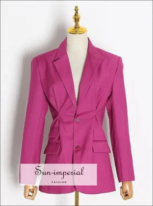 Long Sleeve Hot Pink Women Blazer Coat