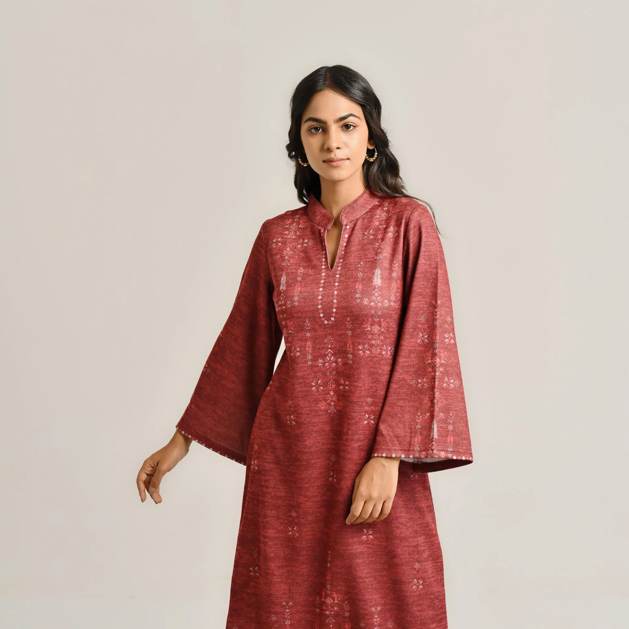 Maroon Contemporary Woollen Kurta Set