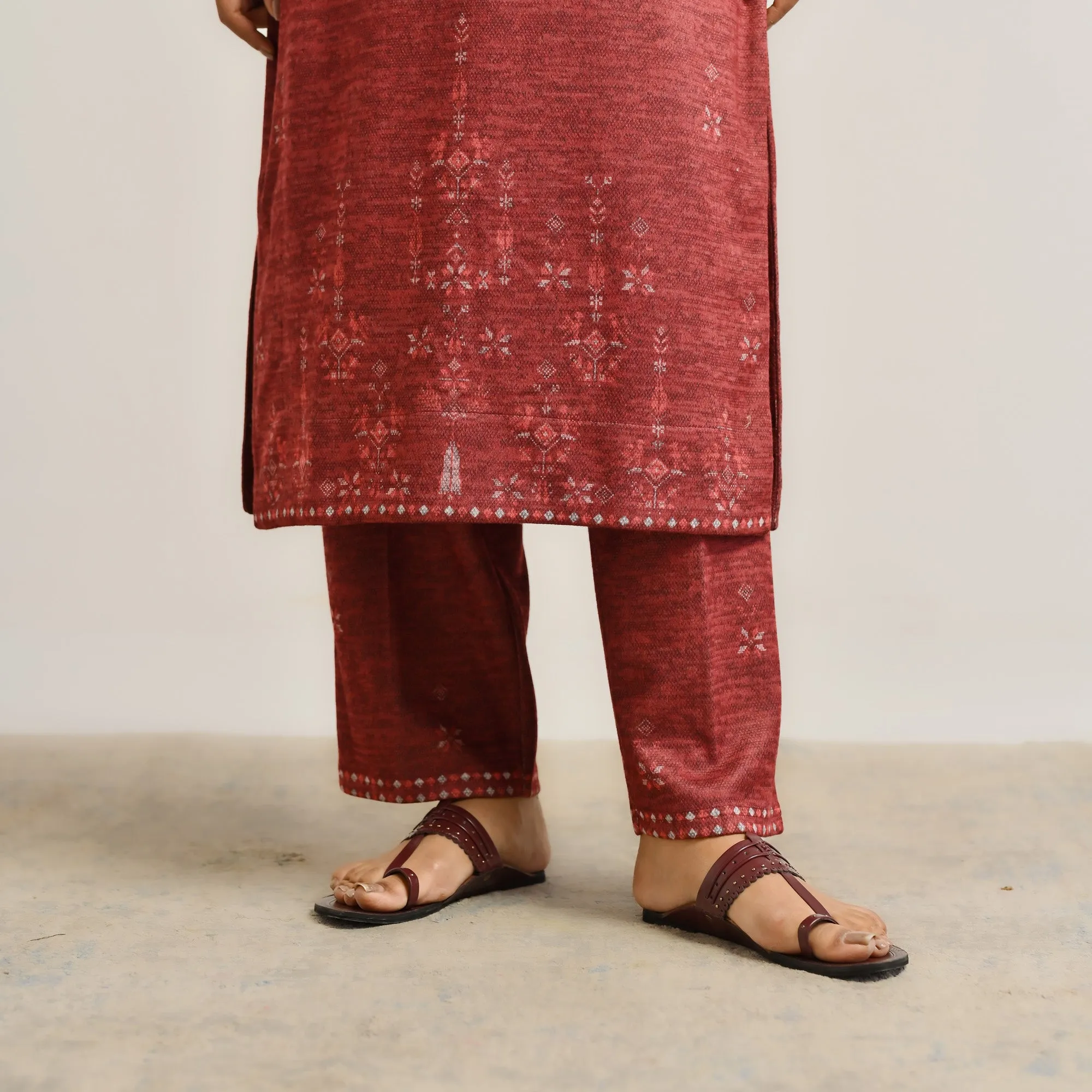 Maroon Contemporary Woollen Kurta Set