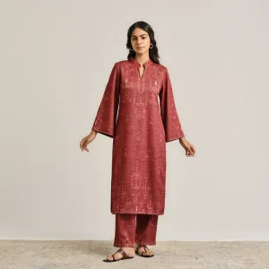 Maroon Contemporary Woollen Kurta Set