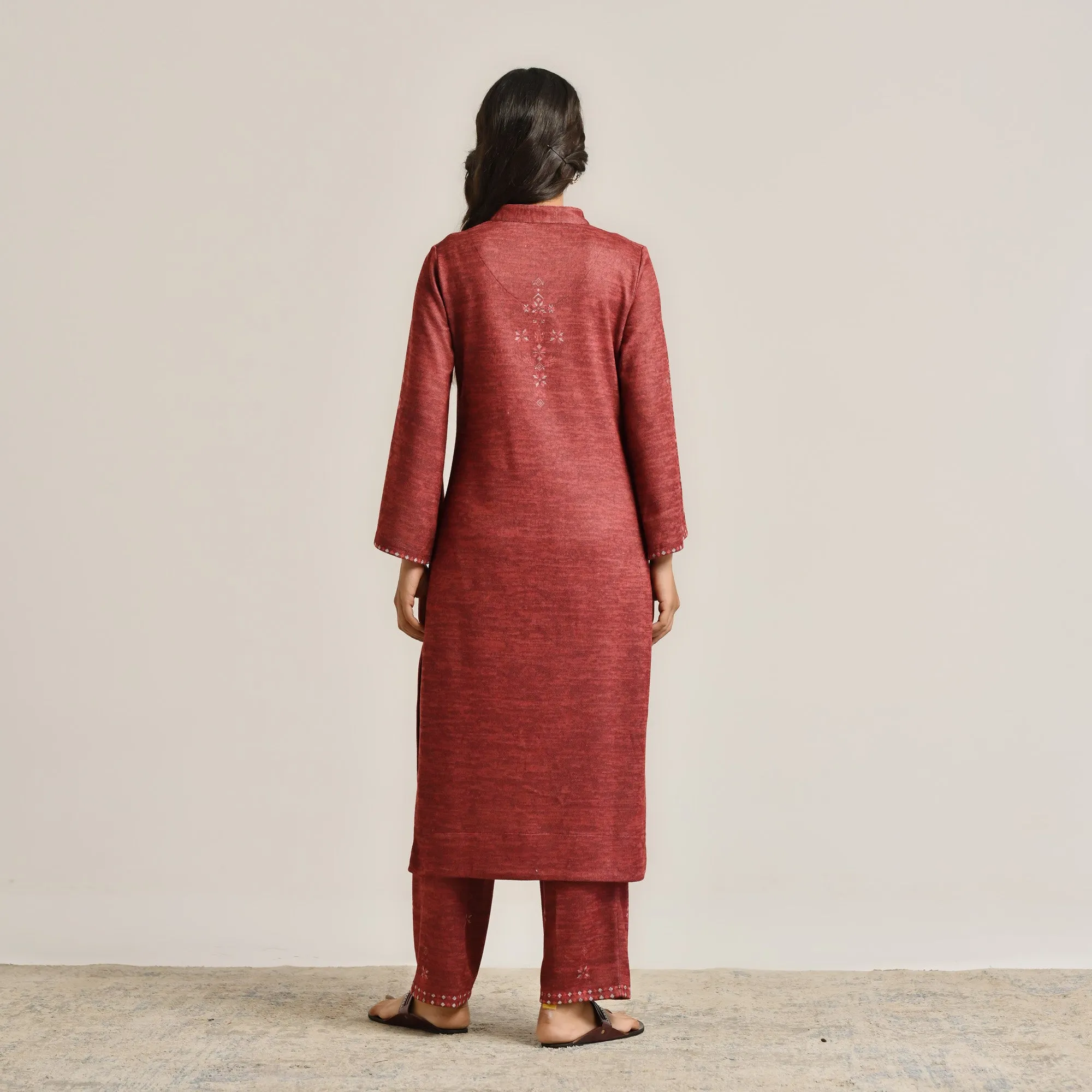 Maroon Contemporary Woollen Kurta Set