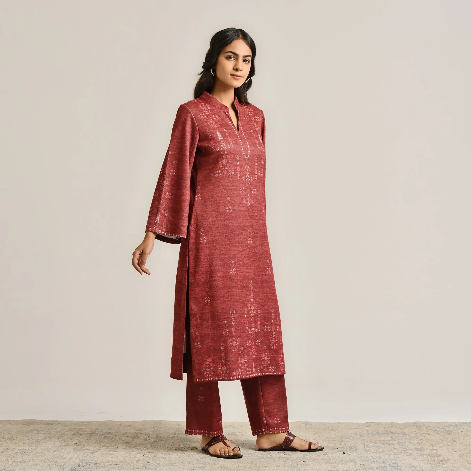 Maroon Contemporary Woollen Kurta Set