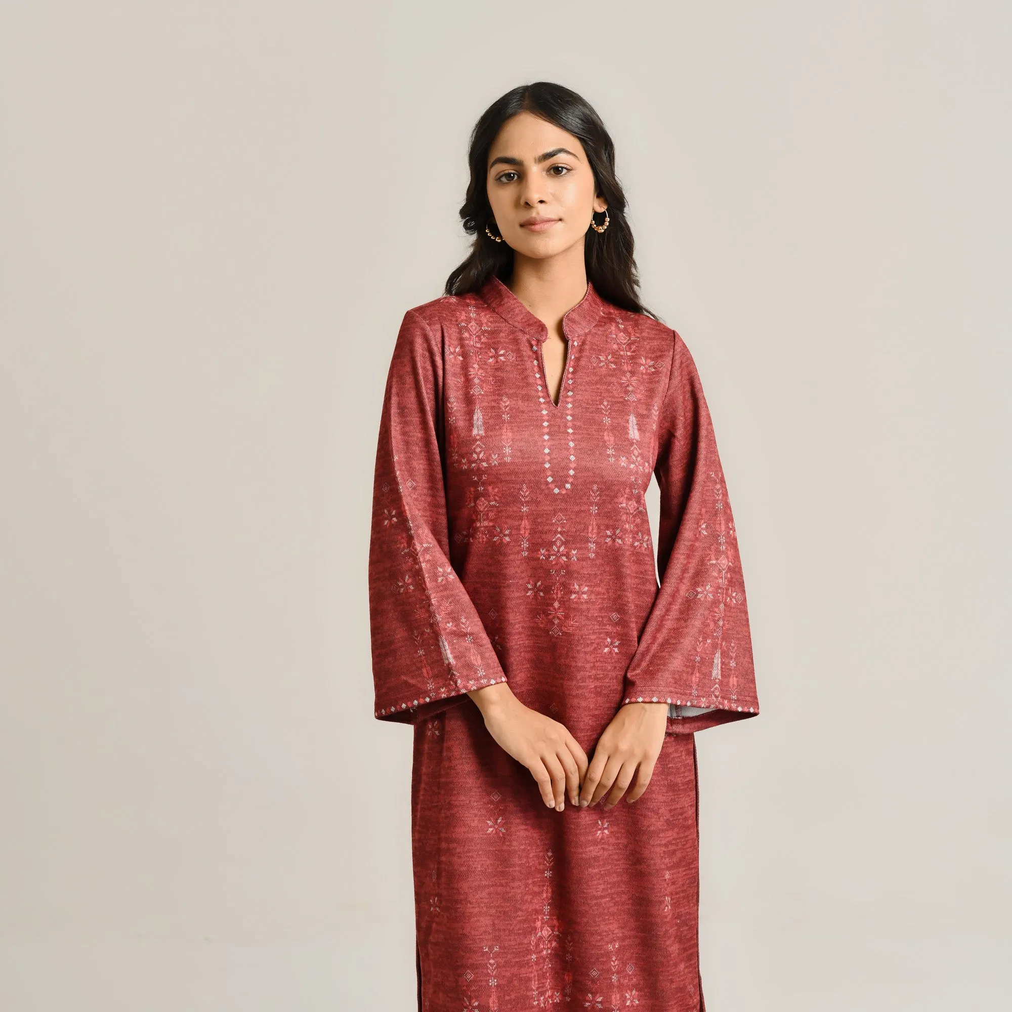 Maroon Contemporary Woollen Kurta Set