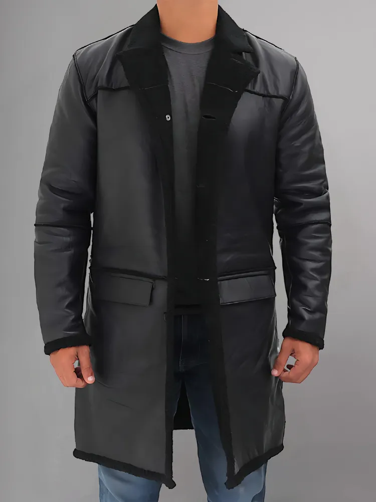 Men’s Real Leather Black Shearling Winter Coat