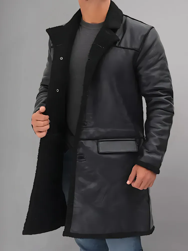 Men’s Real Leather Black Shearling Winter Coat