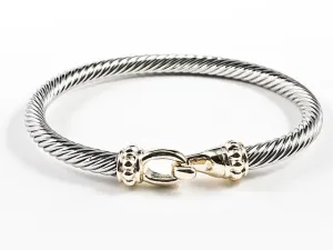 Modern Elegant Hook Clasp Wire Texture Two Tone Style Brass Bangle