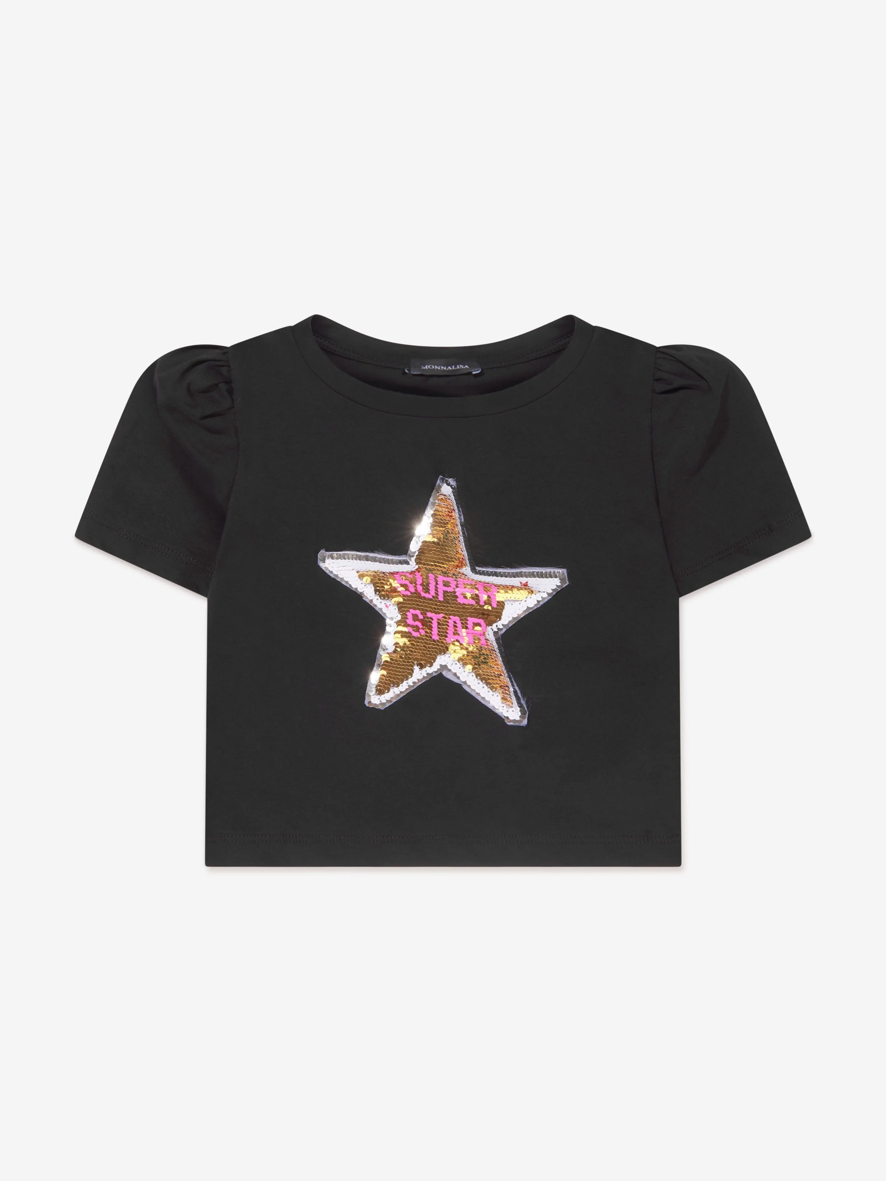 Monnalisa Girls Cropped Star T-Shirt in Black