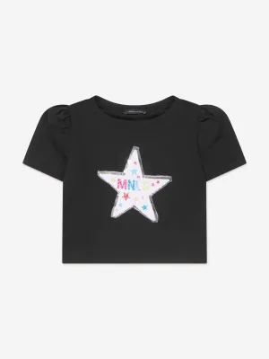 Monnalisa Girls Cropped Star T-Shirt in Black