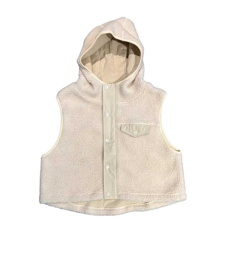 Mono B Sherpa Cropped Hoodie Vest - Natural