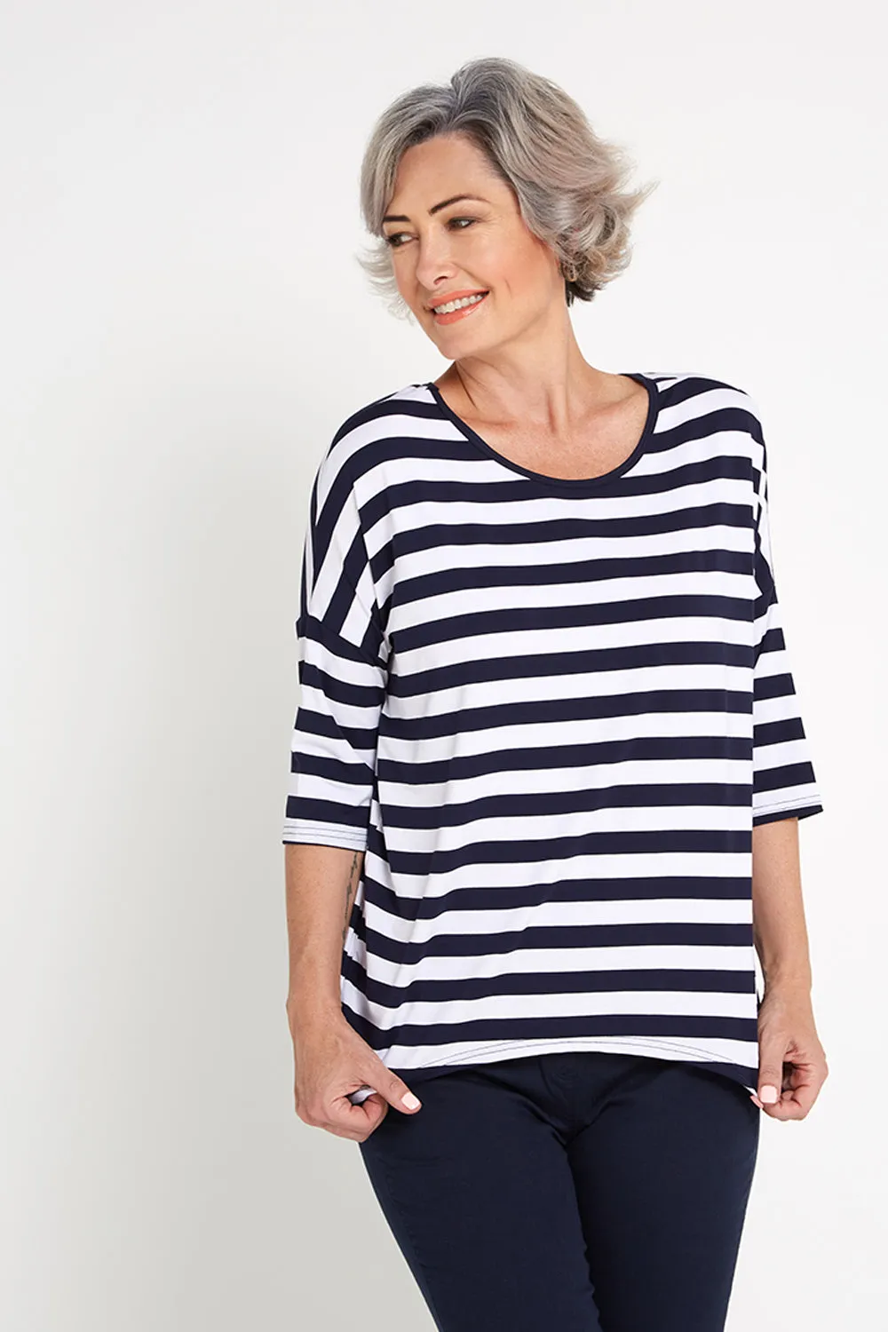 Montmartre Bamboo Top - Navy/White