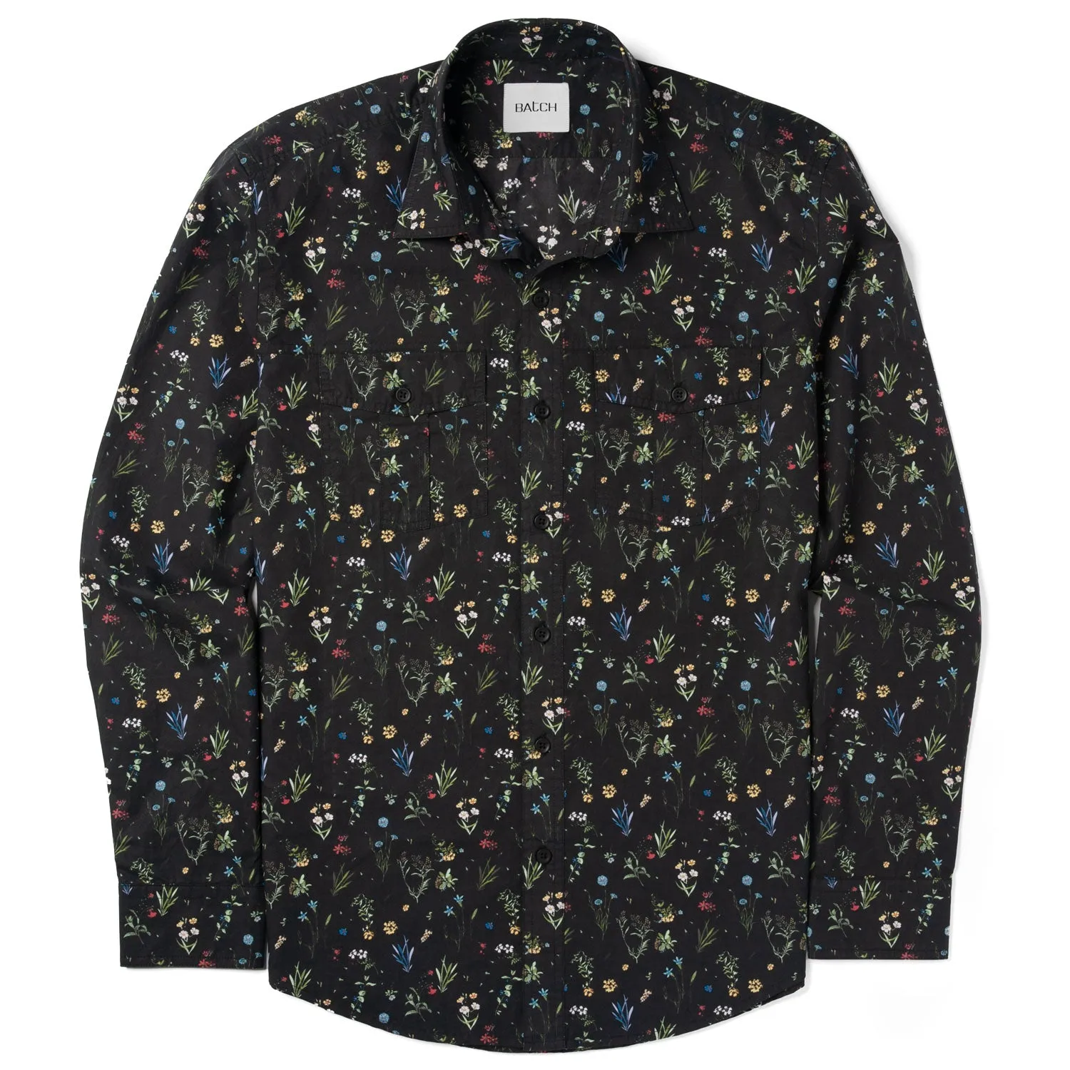 Primer Utility Shirt – Black Flower Print Cotton Poplin