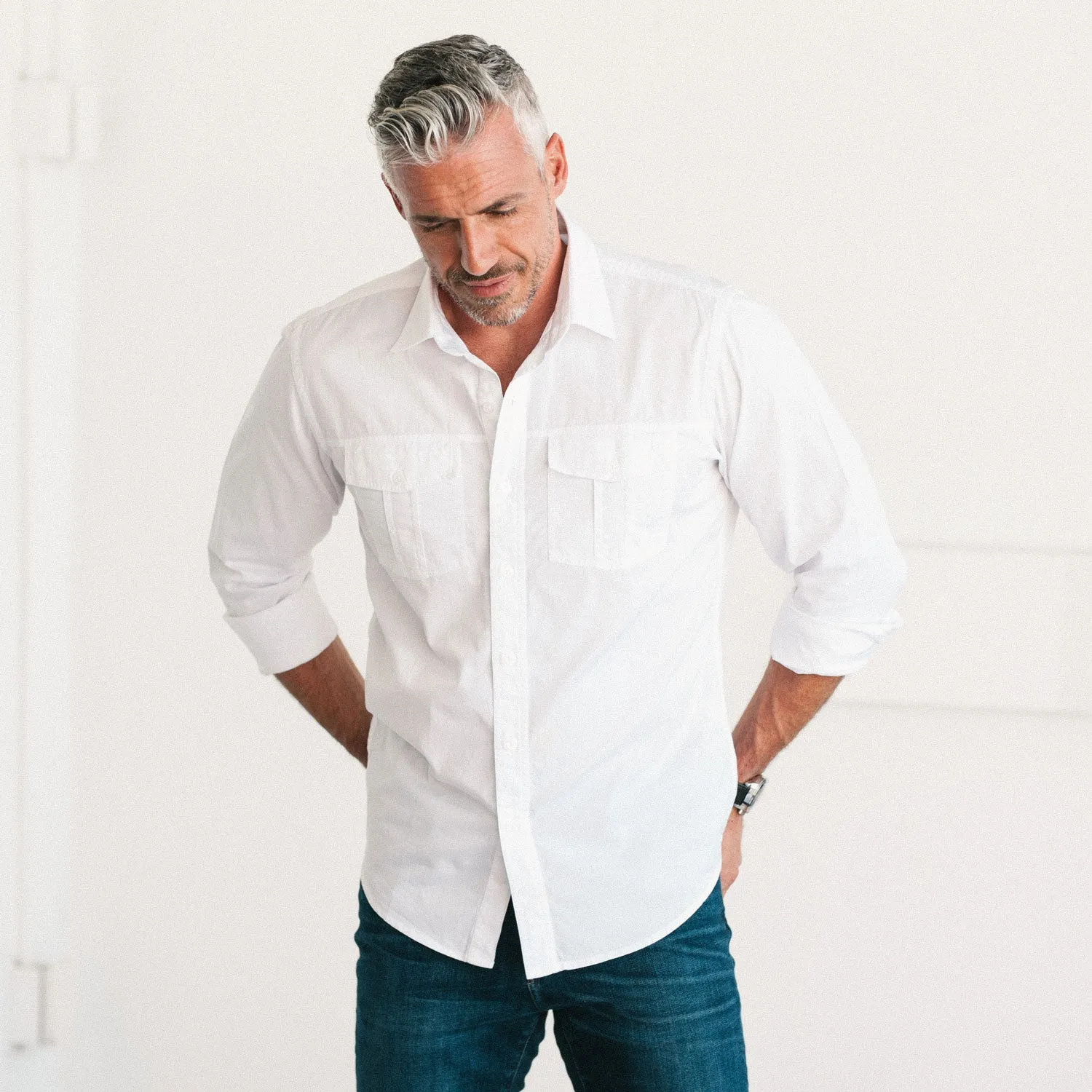 Primer Utility Shirt – Pure White Cotton Twill