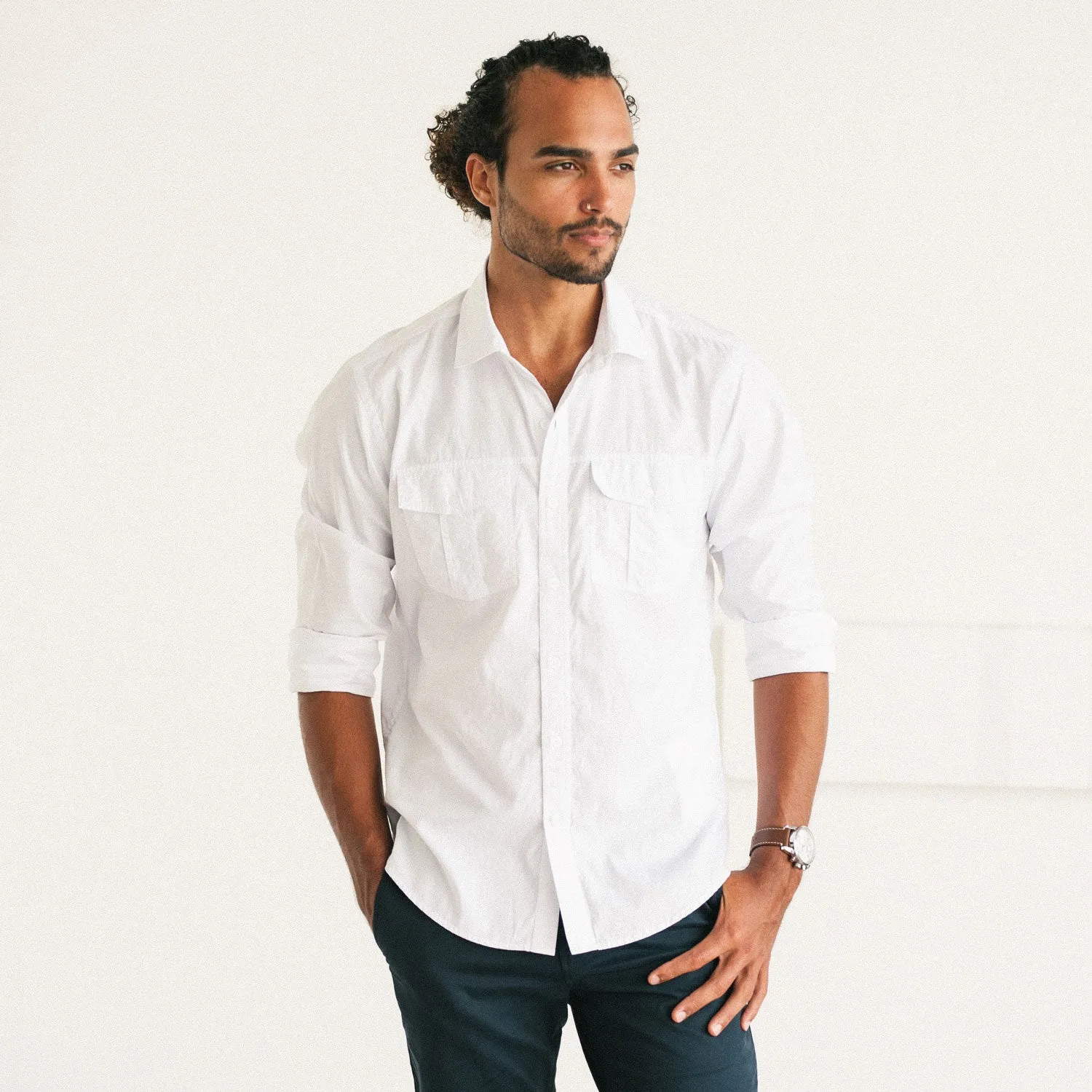 Primer Utility Shirt – Pure White Cotton Twill