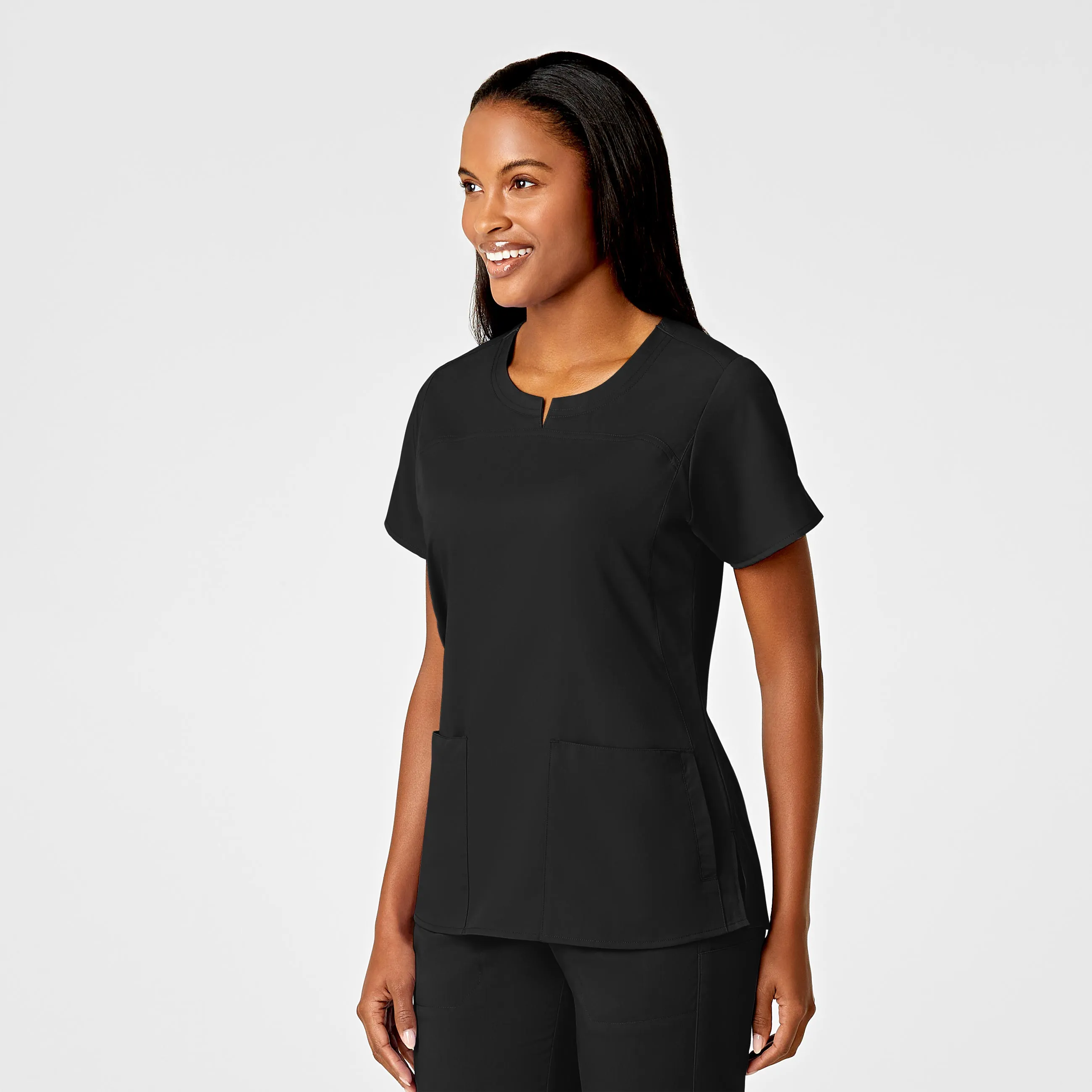 PRO Women's 4 Pocket Notch Neck Scrub Top - Black