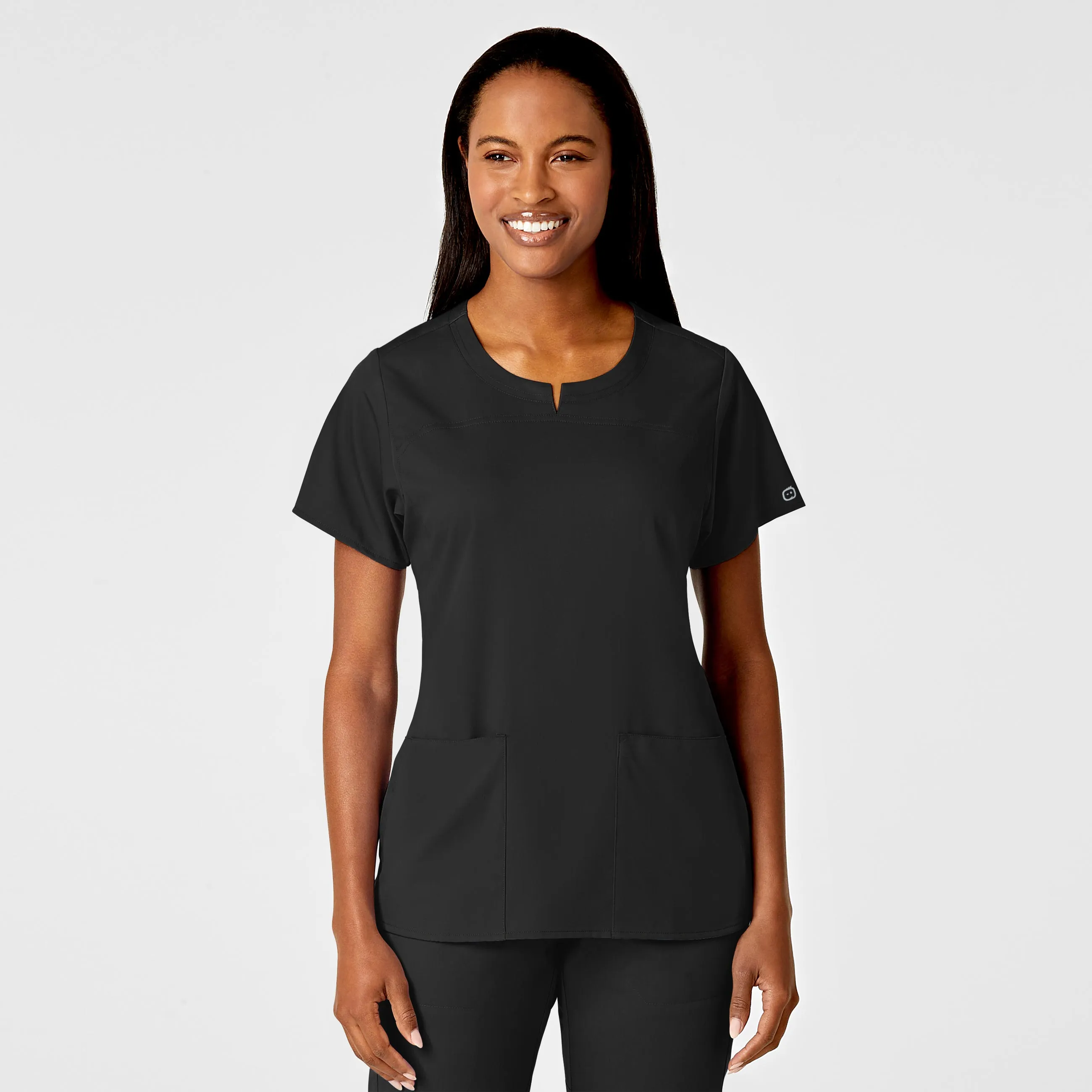 PRO Women's 4 Pocket Notch Neck Scrub Top - Black