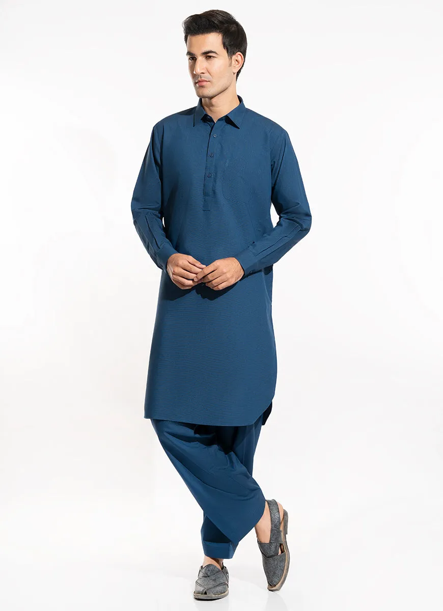 Prussian Blue End on End Textured, Delta Winter Shalwar Kameez